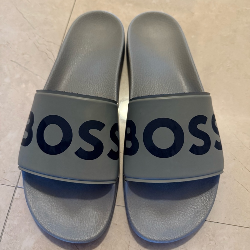 Boss Charcoal Slide Sandals
